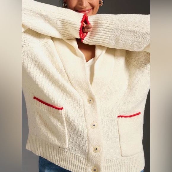 Cyrus Sweaters - Cream Cardigan with Orange Accents